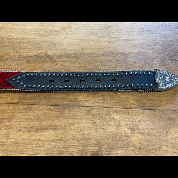 Nocona Red leather belt with cross main image 2